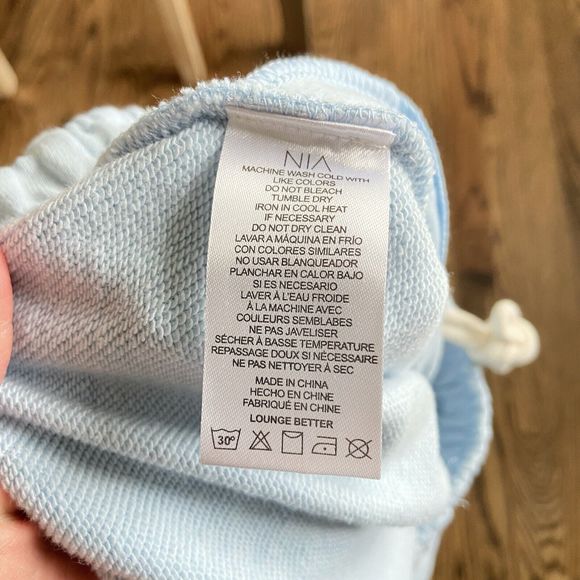 NWT NIA Mid Rise Terry Fleece Shorts Women Medium Sky Blue Elastic Drawstring - Picture 6 of 10